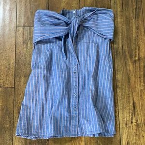 Free People Button Down Up Dress Red White & Blue Small Tie- Front Mini Cover Up